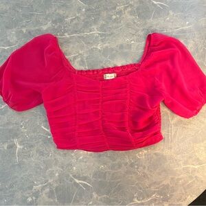 Altar'd State Pink Puff Sleeve Crop Top Size Medium